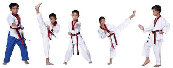 Negro Cinturón Rojo Taekwondo Karate Kid Atleta Joven Adolescente Espectáculo — Foto de Stock