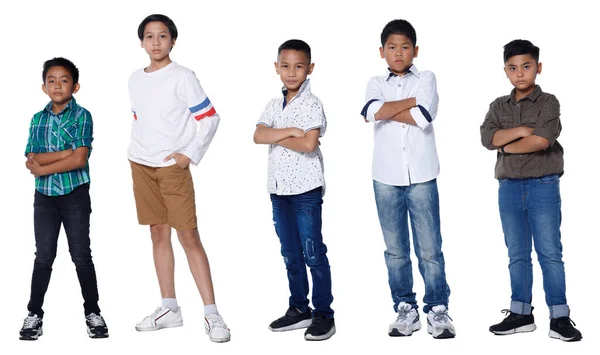 Colagem Corpo Comprimento Total 10S Asian Boy Cabelo Curto Casual — Fotografia de Stock