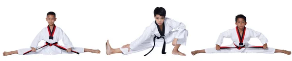 Black Red Belt Taekwondo Karate Kid Αθλητής Νεαρός Έφηβος Δείχνουν — Φωτογραφία Αρχείου