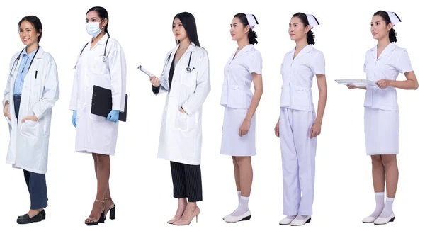 Collage Group Full Length Diversity 20S 30S Asian Woman Doctor — Stock Photo, Image