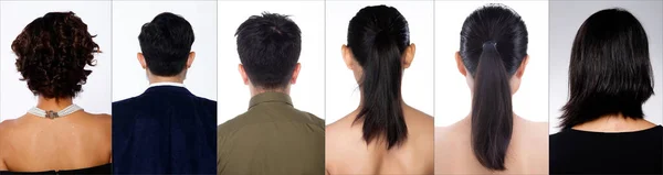 20世纪30年代的半身像 亚洲女人的半身像 男人的发型构成了时尚的面孔 女性男性背向后看白色背景隔离轮廓 — 图库照片