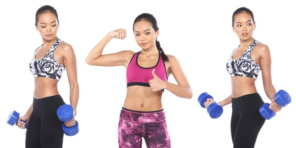 Gebräunte Haut Asiatinnen Tragen Fitness Sport Yoga Hosen Porträt Halbkörper — Stockfoto
