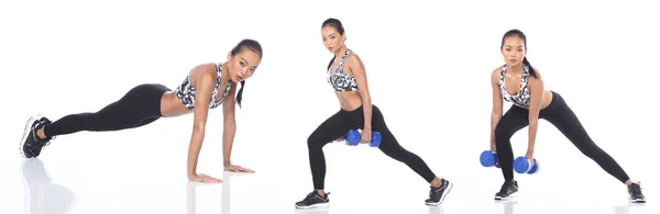 Garvade Hud Asiatisk Kvinna Bär Fitness Yogabyxbyxor Sneakers Full Längd — Stockfoto