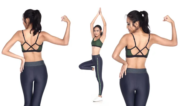 Garvad Hud Asiatisk Kvinna Bär Fitness Yogabyxor Porträtt Halv Kropp — Stockfoto