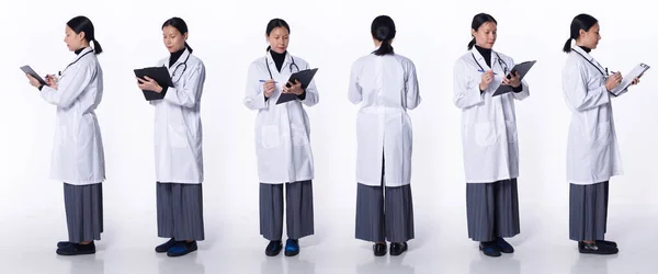 Collage Longueur Totale Des Années Asiatique Lgbtqia Médecin Femme Porter — Photo