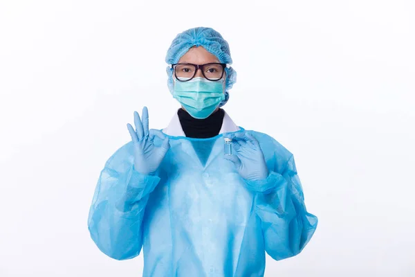 Науковець Unisex Носить Full Ppe Suit Рукавичку Шолом Медичний Доктор — стокове фото