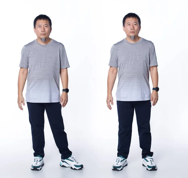 Collage Longitud Total Los Años Los Ancianos Asiáticos Usan Pantalones — Foto de Stock