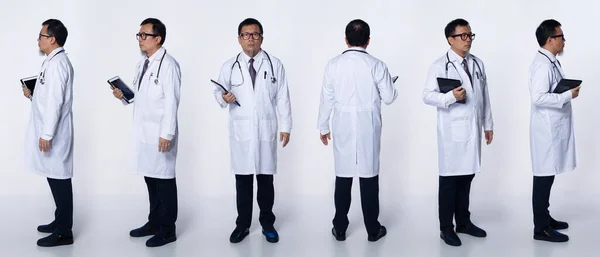 Collage Group Full Längd Talet Talet Asiatiska Äldre Läkare Man — Stockfoto