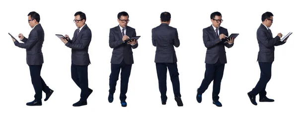 Collage Full Längd Talet Talet Asiatiska Äldre Man Kostym Byxglasögon — Stockfoto