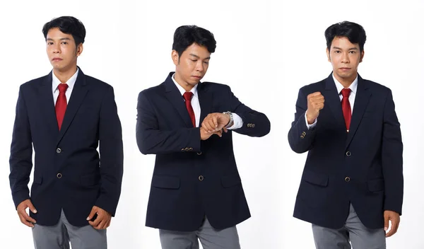 Collage Medio Cuerpo Los Años Profesor Asiático Hombre Usar Pantalones — Foto de Stock