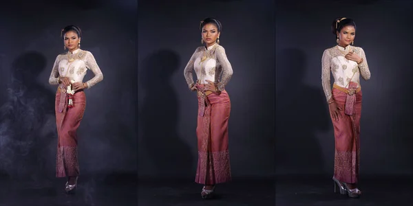 Full Length Body 20S Asian Woman Wear Thai Gold Παραδοσιακή — Φωτογραφία Αρχείου