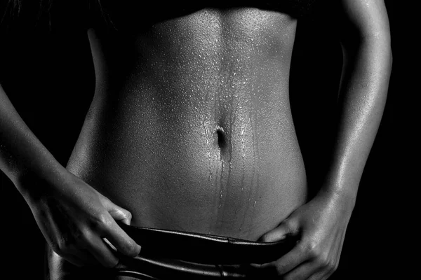 Fitness 20S Kobieta Spocony Sportowy Czuć Gorące Mokre Pot Ciężkich — Zdjęcie stockowe