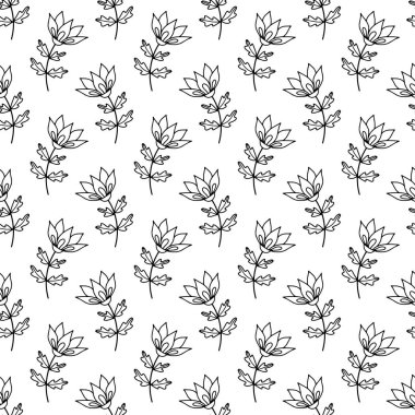 Çiçekler kusursuz desenli. Doodle biçimi Vektör illüstrasyonu.