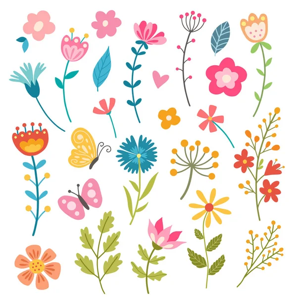 Dekoratif çiçek seti. Elle çizilmiş. Vektör illüstrasyonu.