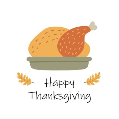 İçinde fırında hindi olan kartpostal. Düz stil. Vektör illüstrasyonu