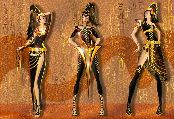 Mode, stil, bild, samling, modell, podium, modedesign, egyptisk stil, guld — Stock vektor