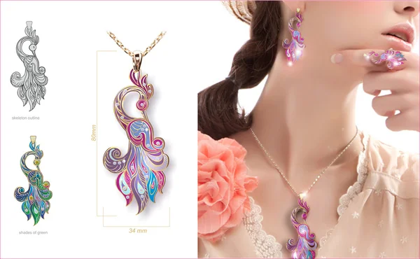 Pendan peacock decoration for ladies — Stockvector