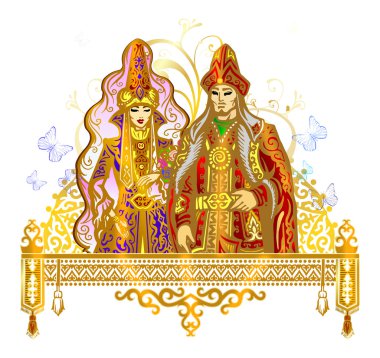 Newlyweds, wedding ceremony, the bride and groom, the Kazakh tradition clipart