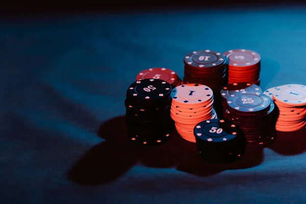 Poker. playing chips are stacked as a bet — Stock Photo, Image