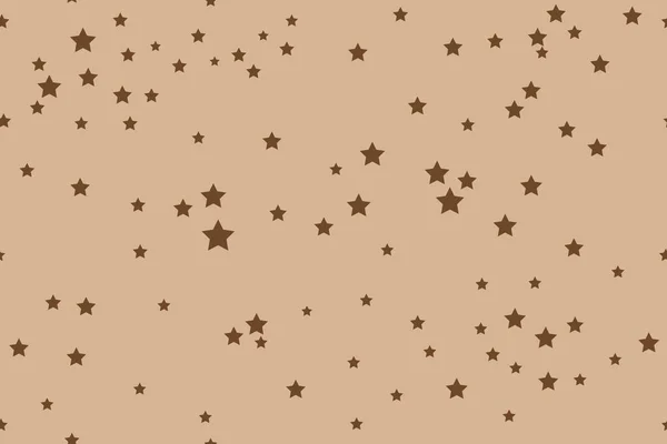 Braune Sterne Auf Beigem Hintergrund Zufällig Verstreut Nahtloses Vektormuster — Stockvektor