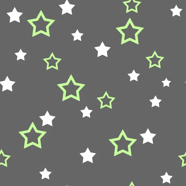 Estrellas Verdes Blancas Sobre Fondo Gris Accidentalmente Dispersas Patrón Vector — Vector de stock