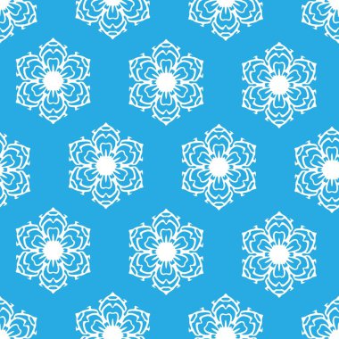 Bir çiçek ya da kar tanesi gibi soyut bir arkaplan. Tekstil, kumaş ve yatak için uygun bir süs. Kusursuz Vektör İllüstrasyonu