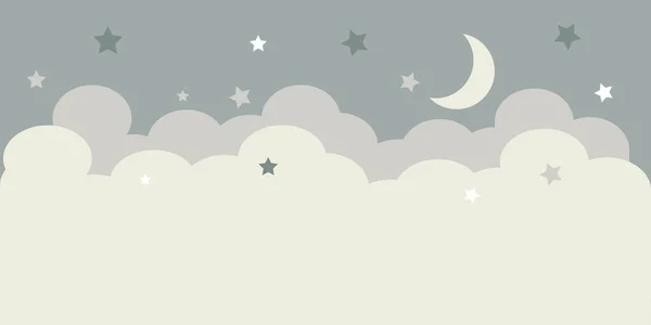 Žlutý Měsíc Obloze Světlými Mraky Pestrobarevnými Hvězdami Romantické Pozadí Pro — Stockový vektor