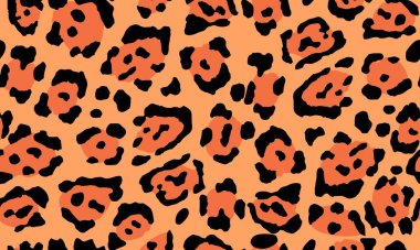 Leopar deseni. Moda olmayan vektör baskısı. Hayvanların dokusunu. Bej arka planda jaguar lekeleri var. Giysi ya da kumaş üzerine boyanmış çita derisi taklidi, modern tekstil.