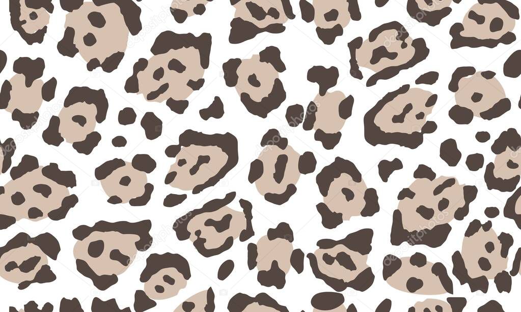 Leopard print. Trendy seamless vector print. The texture of the animals. Jaguar spots on a beige background. Imitation of cheetah skin painted on clothes or fabric, modern textile