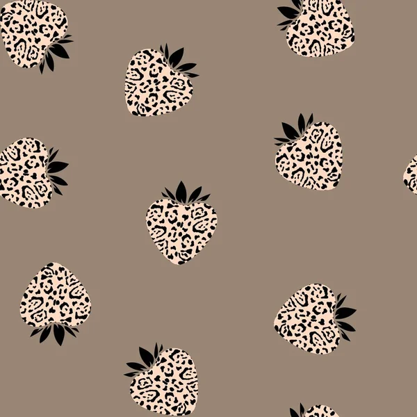 ベリードローイング ヒョウ柄のイチゴ シームレスなベクトルパターン テキスタイル ファブリックのための現代的なトレンディーなプリント — ストックベクタ