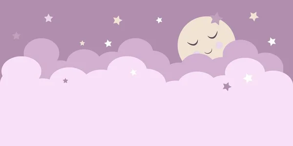 Lua Estrelas Nuvens Fundo Claro Delicadas Cores Rosa Roxo Design —  Vetores de Stock