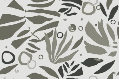 Egzotik orman bitkileri illüstrasyon deseni. Yapraklar. Yaratıcı kolaj çağdaş kusursuz desen. Tasarım için modaya uygun şablon.