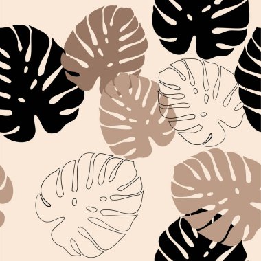 Egzotik orman bitkileri illüstrasyon deseni. Yapraklar. Yaratıcı kolaj çağdaş kusursuz desen. Tasarım için modaya uygun şablon.