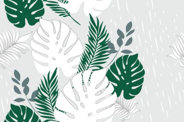 Egzotik orman bitkileri illüstrasyon deseni. Yapraklar. Yaratıcı kolaj çağdaş kusursuz desen. Tasarım için modaya uygun şablon.