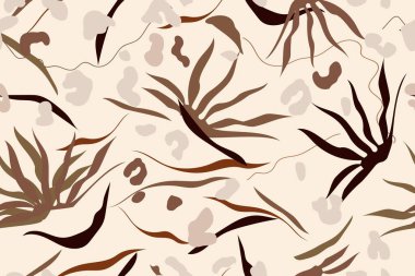 Egzotik orman bitkileri illüstrasyon deseni. Yapraklar. Yaratıcı kolaj çağdaş kusursuz desen. Tasarım için modaya uygun şablon.