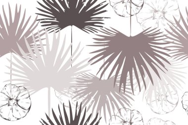 Tropik yapraklar. Egzotik desen. Yaratıcı, kusursuz bir geçmişi var. Tasarım, giysi ve tekstil için moda şablonu