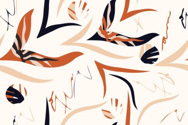 Tropik yapraklar. Egzotik desen. Yaratıcı, kusursuz bir geçmişi var. Tasarım, giysi ve tekstil için moda şablonu