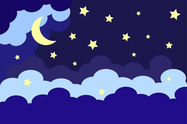 Nacht Heldere Sterrenhemel Maan Witte Glans Sterren Wolken Achtergrond Banner — Stockvector