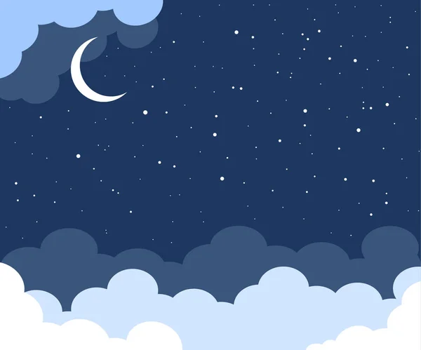 Ночь Яркое Звездное Небо Луна Белый Блеск Звезд Фоне Облаков — стоковый вектор