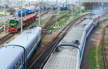 Üstten Görünüm hareket eden trenler, Gomel, Beyaz Rusya