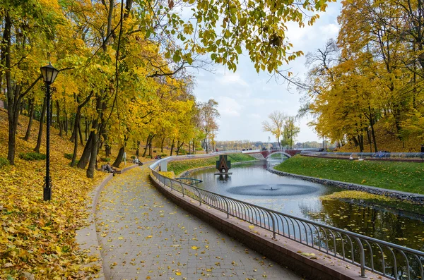 Belarus, Gomel, Swan Pond no parque de outono — Fotografia de Stock
