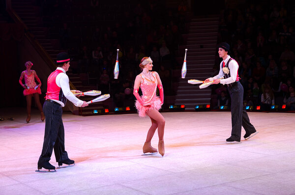 Moscow Circus on Ice on tour. Performance of jugglers