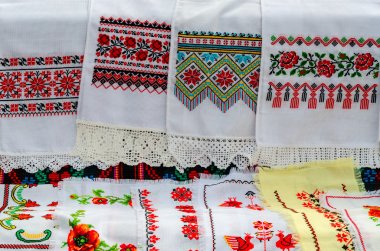 Belarusian towels with embroidered traditional ornament clipart