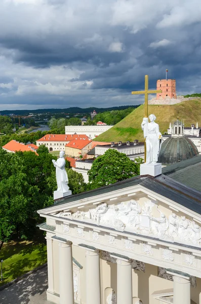 Vilnius, veduta della Cattedrale di San Stanislao e della Torre di San Vladislao e Gediminas — Foto Stock