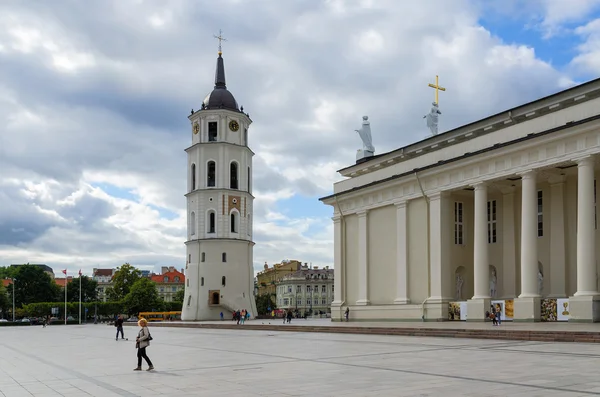 Vilnius, Domplatz. Kathedrale von St. Stanislaw und St. Vladislav und Glockenturm — Stockfoto