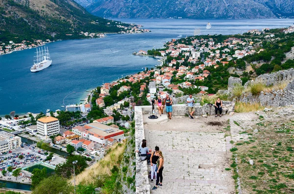 Ancient fortress walls above Kotor and Bay of Kotor, Montenegro — Stock Photo, Image