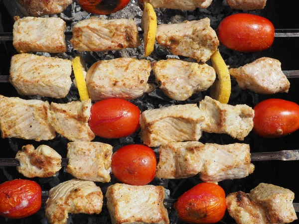 Sertés Kebab Paradicsommal Citrommal Grillezve — Stock Fotó