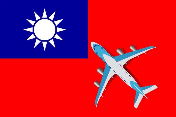 中国の平面と旗 デザインのための旅行の概念 中国の国旗の上を飛ぶ旅客機のベクトルイラスト 観光と旅行の概念 — ストックベクタ
