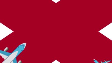 Alabama bayrağı ve uçaklar. Alabama bayrağı üzerinde uçan uçakların animasyonu. Yurtiçi havayolları kavramı.