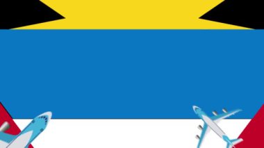 Antigua ve Barbuda bayrağı ve uçaklar. Antigua ve Barbuda bayrağı üzerinde uçan uçakların animasyonu. Ülke içinde ve yurt dışında uçuş kavramı.